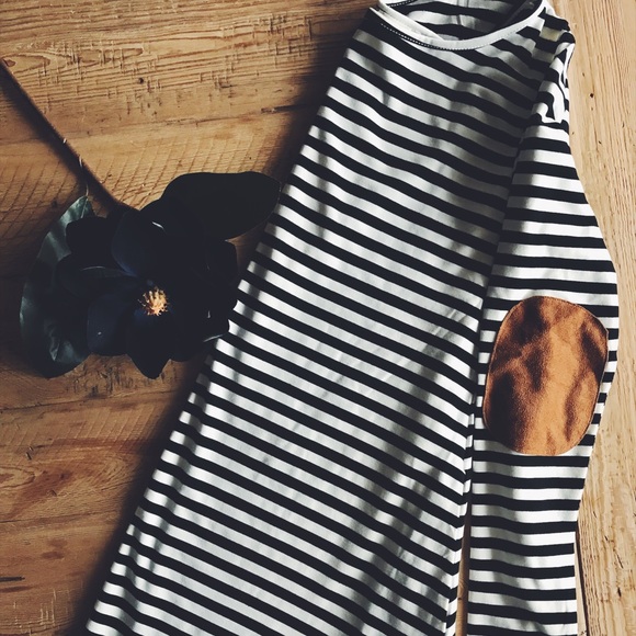 Sz Large Stripe Tunic Dress w/Elbow Patch - Picture 2 of 8